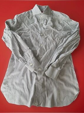 ISAIA Napoli Dress Shirt Men's 16 Striped Cotton LEUCA Mix Shirt Made in Italy